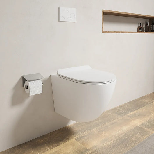 Vaso WC sospeso in ceramica bianco opaco rimless salvaspazio con sedile soft-close | Parigi