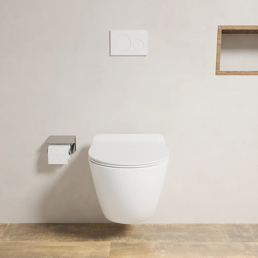 Vaso WC sospeso in ceramica bianco opaco rimless salvaspazio con sedile soft-close | Parigi