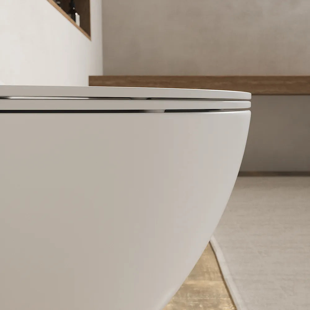 Vaso WC sospeso in ceramica bianco opaco rimless salvaspazio con sedile soft-close | Parigi