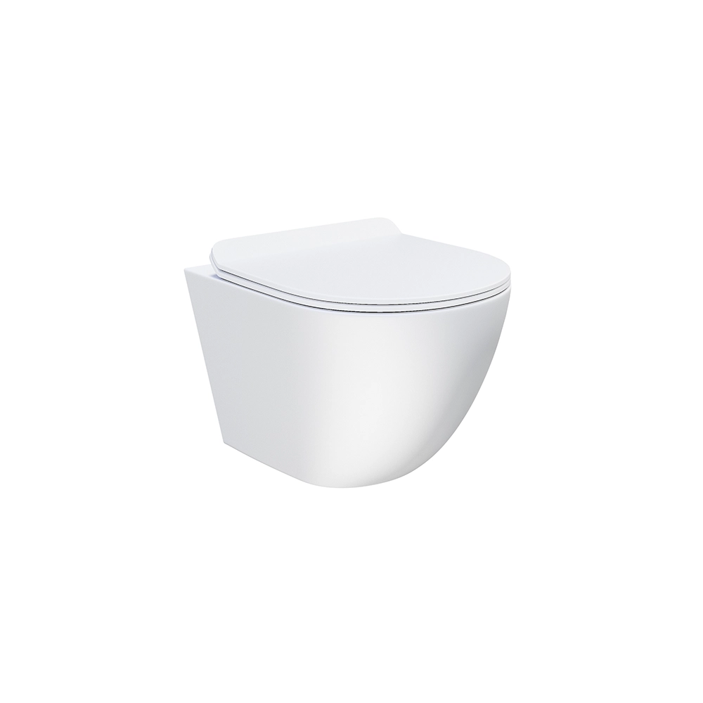 Vaso WC sospeso in ceramica bianco opaco rimless salvaspazio con sedile soft-close | Parigi