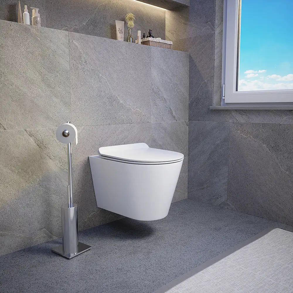 Vaso sospeso rimless in ceramica bianco lucido con sedile soft-close | Barcellona