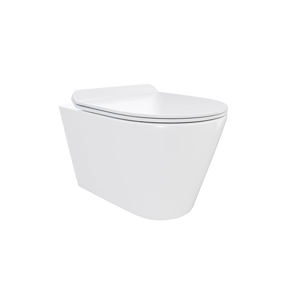 Vaso sospeso rimless in ceramica bianco lucido con sedile soft-close | Barcellona