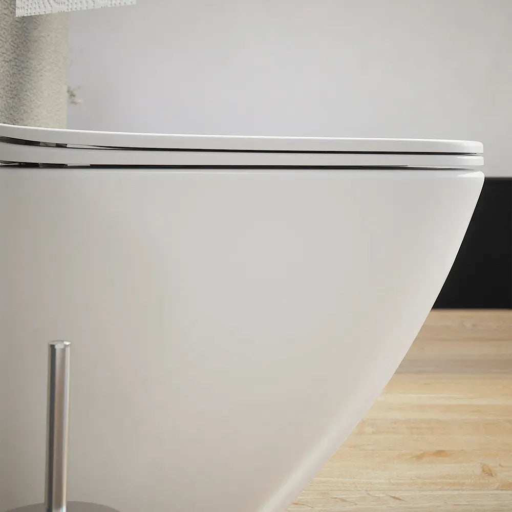 Vaso sospeso rimless in ceramica bianco lucido con sedile a chiusura rallentata | Venezia