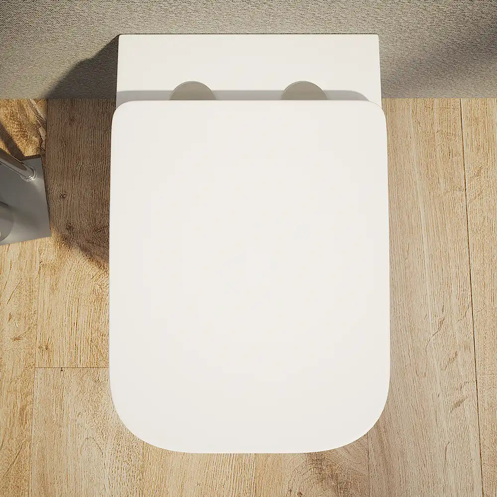 Vaso sospeso rimless in ceramica bianco lucido con sedile a chiusura rallentata | Venezia