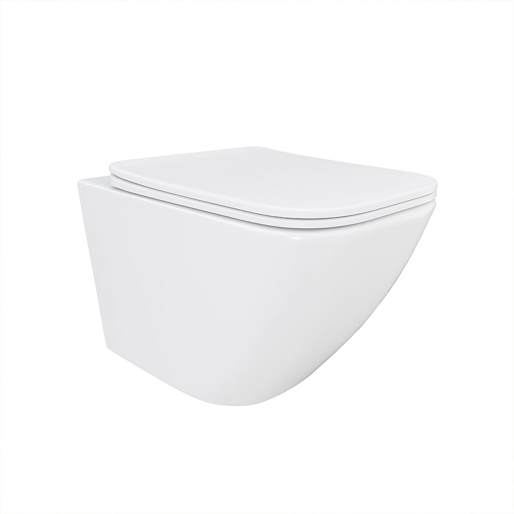 Vaso sospeso rimless in ceramica bianco lucido con sedile a chiusura rallentata | Venezia
