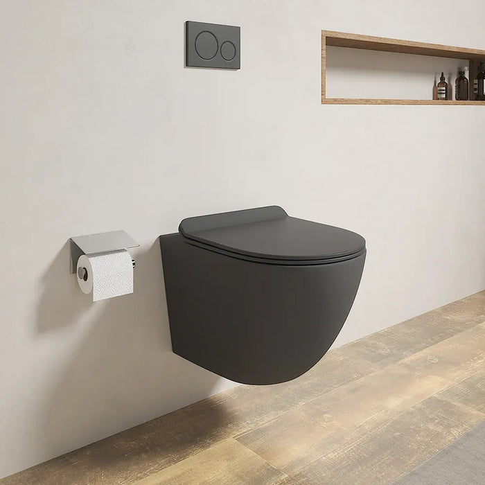 Vaso WC sospeso in ceramica grigio opaco rimless salvaspazio con sedile soft-close | Parigi