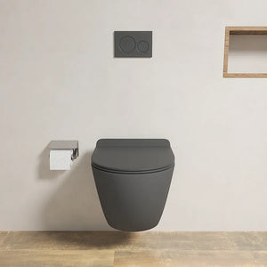 Vaso WC sospeso in ceramica grigio opaco rimless salvaspazio con sedile soft-close | Parigi