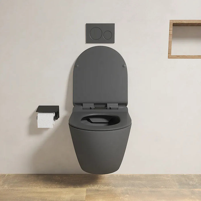 Vaso WC sospeso in ceramica grigio opaco rimless salvaspazio con sedile soft-close | Parigi