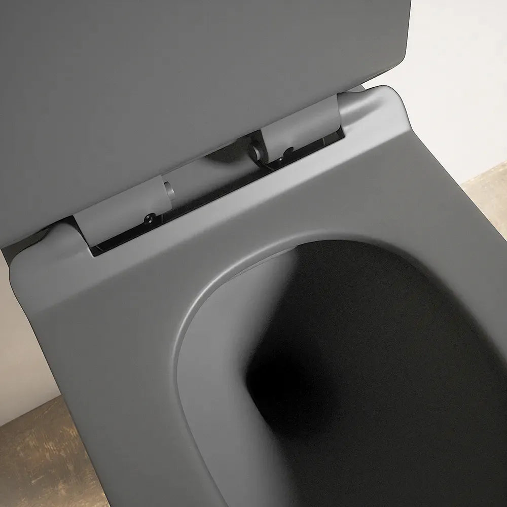 Vaso WC sospeso in ceramica grigio opaco rimless salvaspazio con sedile soft-close | Parigi