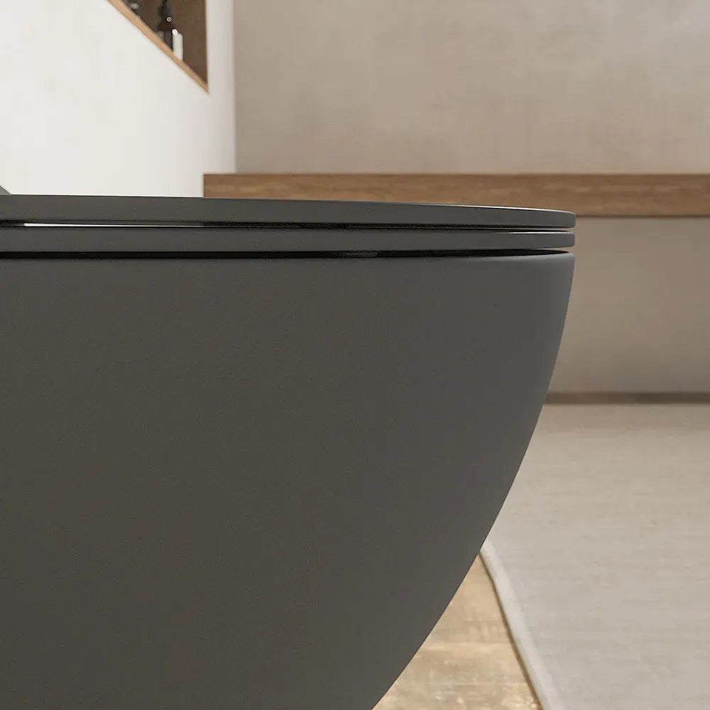 Vaso WC sospeso in ceramica grigio opaco rimless salvaspazio con sedile soft-close | Parigi