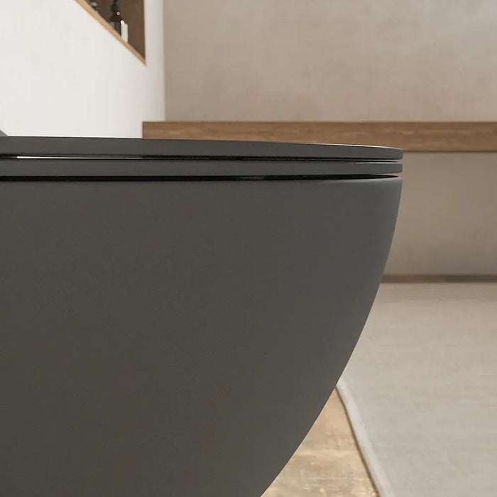 Vaso WC sospeso in ceramica grigio opaco rimless salvaspazio con sedile soft-close | Parigi