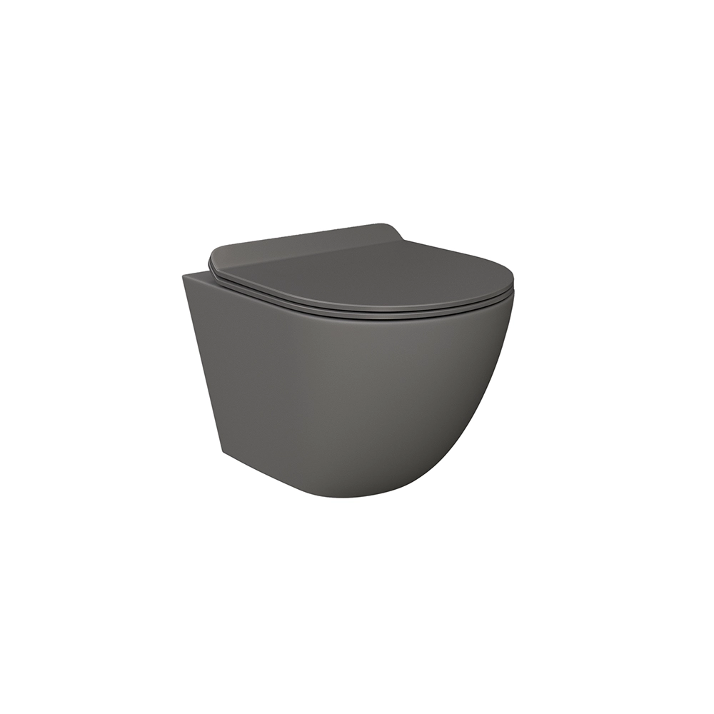 Vaso WC sospeso in ceramica grigio opaco rimless salvaspazio con sedile soft-close | Parigi