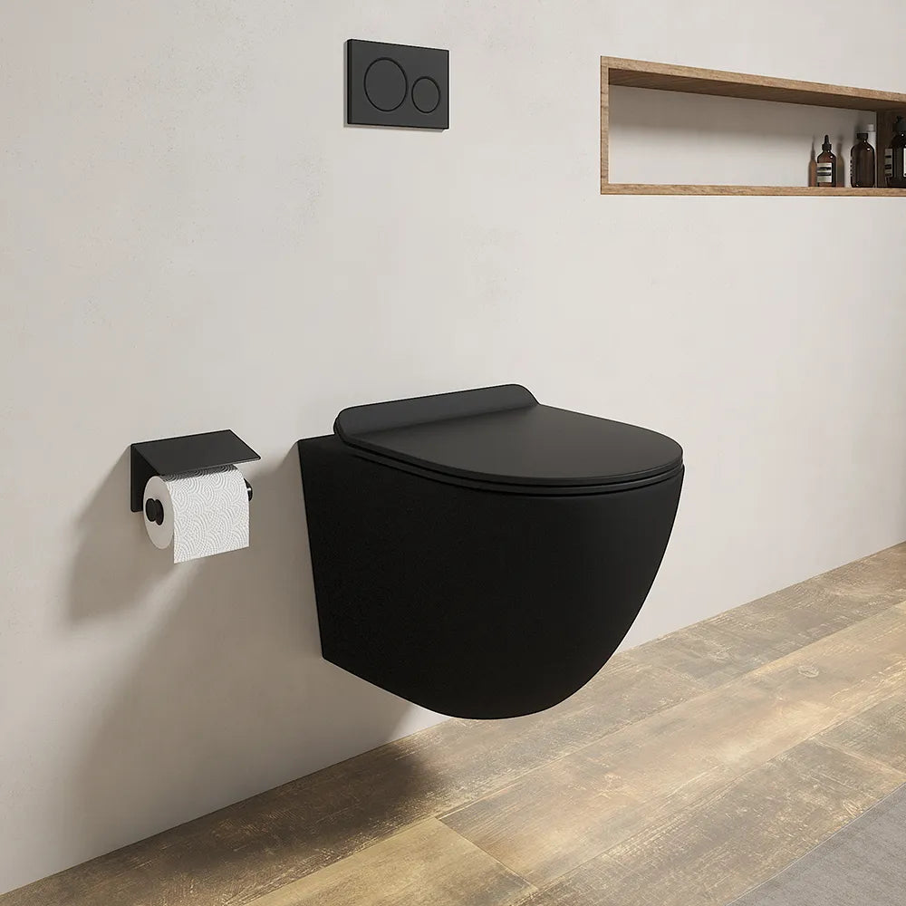 Vaso WC sospeso in ceramica nero opaco rimless salvaspazio con sedile soft-close | Parigi