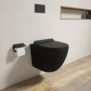 Vaso WC sospeso in ceramica nero opaco rimless salvaspazio con sedile soft-close | Parigi