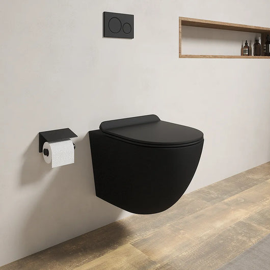 Vaso WC sospeso in ceramica nero opaco rimless salvaspazio con sedile soft-close | Parigi