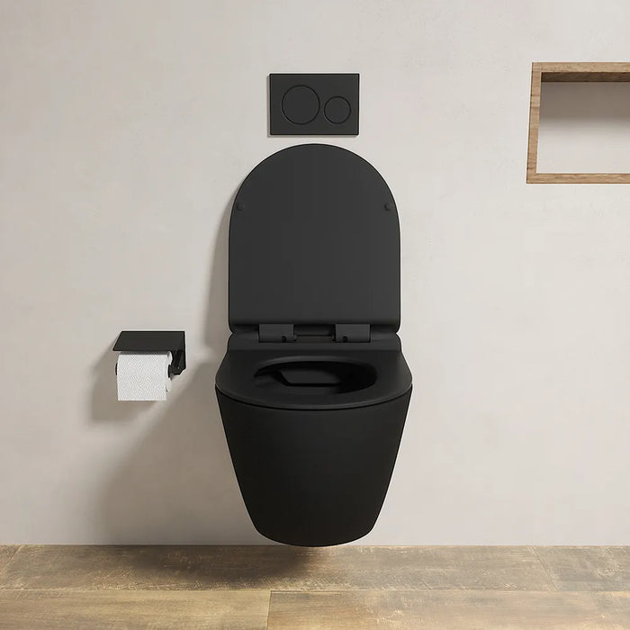Vaso WC sospeso in ceramica nero opaco rimless salvaspazio con sedile soft-close | Parigi