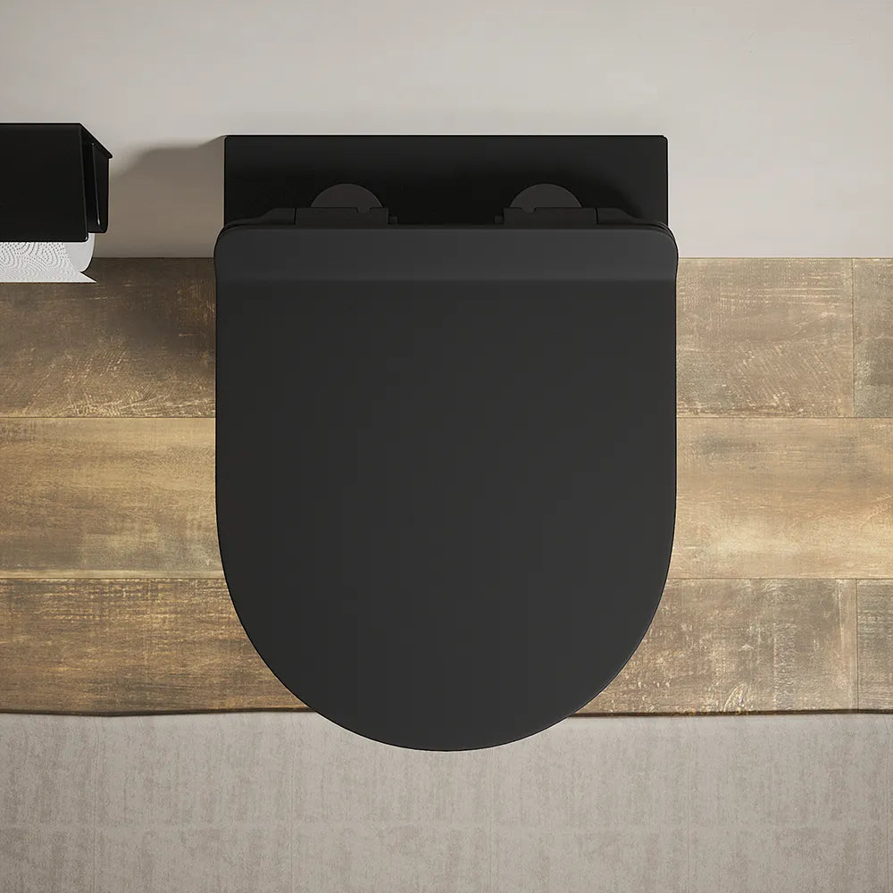 Vaso WC sospeso in ceramica nero opaco rimless salvaspazio con sedile soft-close | Parigi