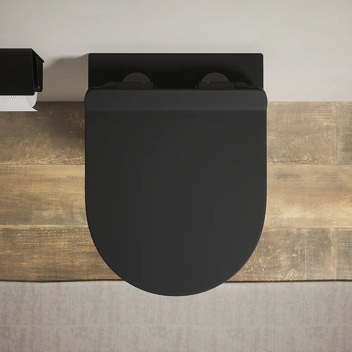 Vaso WC sospeso in ceramica nero opaco rimless salvaspazio con sedile soft-close | Parigi