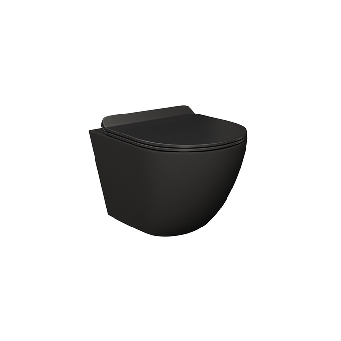 Vaso WC sospeso in ceramica nero opaco rimless salvaspazio con sedile soft-close | Parigi