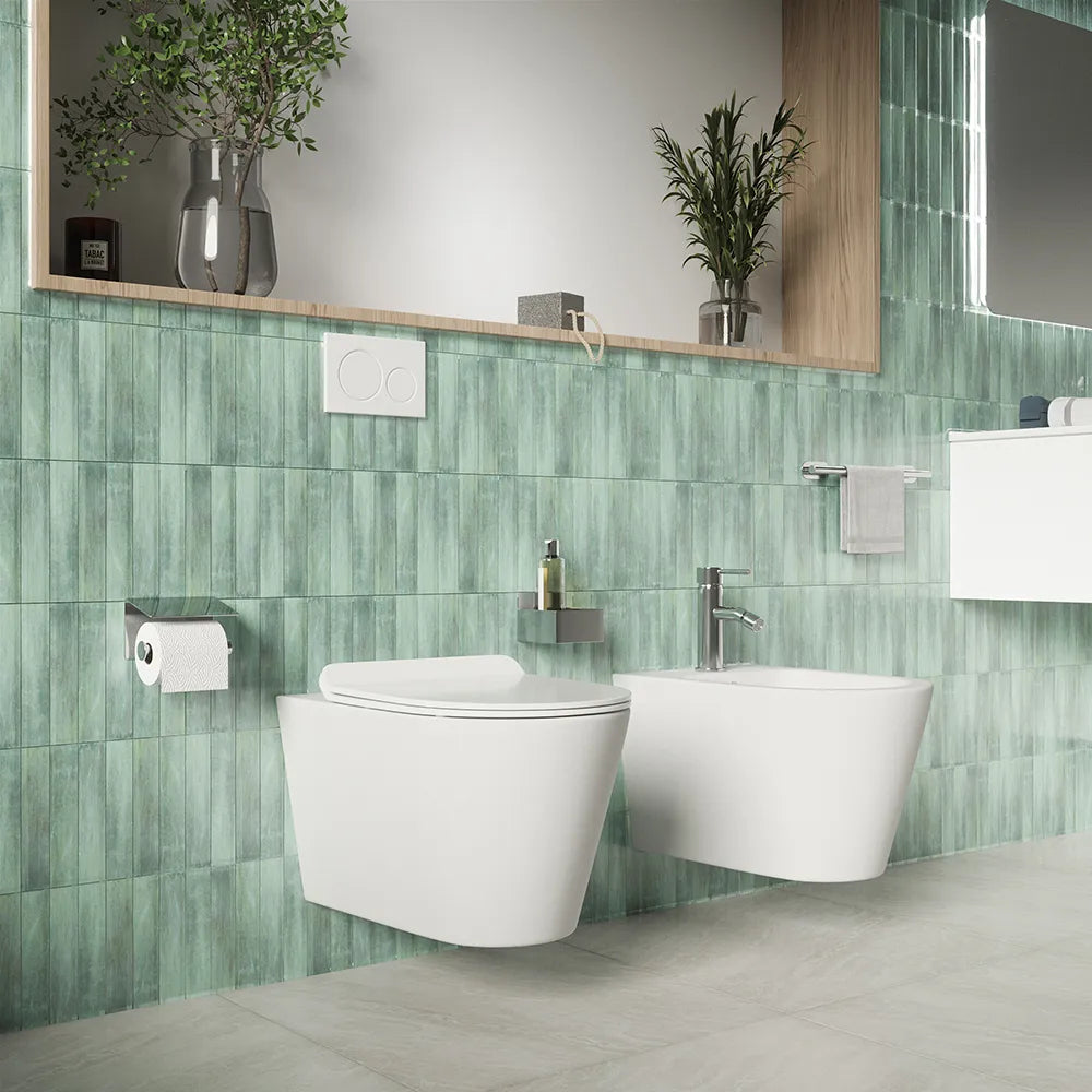 Sanitari sospesi in ceramica bianco lucido vaso tornado silent flush sedile soft-close e bidet | Rio