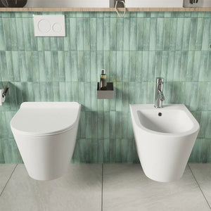 Sanitari sospesi in ceramica bianco lucido vaso tornado silent flush sedile soft-close e bidet | Rio
