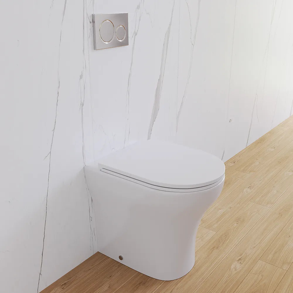 Vaso filomuro rimless in ceramica bianco lucido con sedile soft-close | Nassau