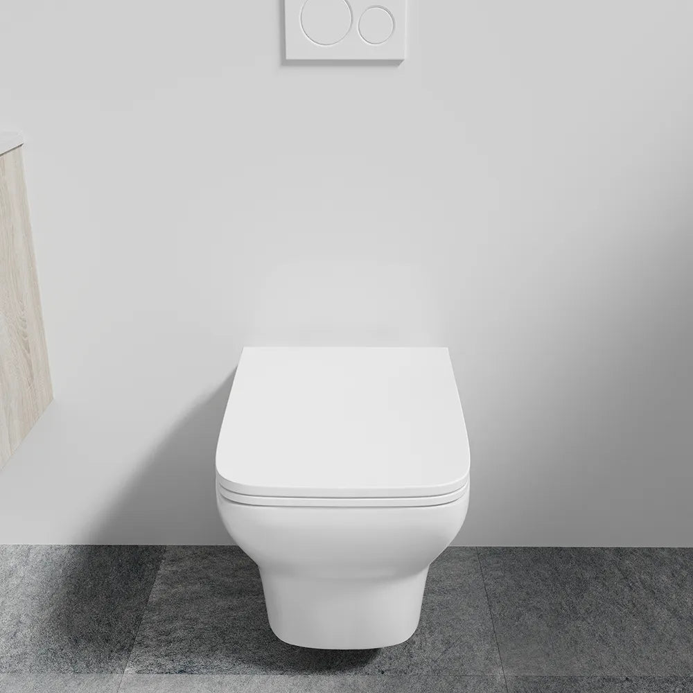 Vaso sospeso rimless in ceramica bianco lucido con sedile soft-close | Havana