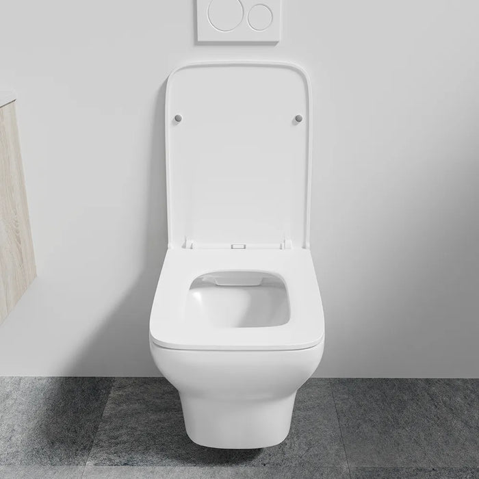 Vaso sospeso rimless in ceramica bianco lucido con sedile soft-close | Havana