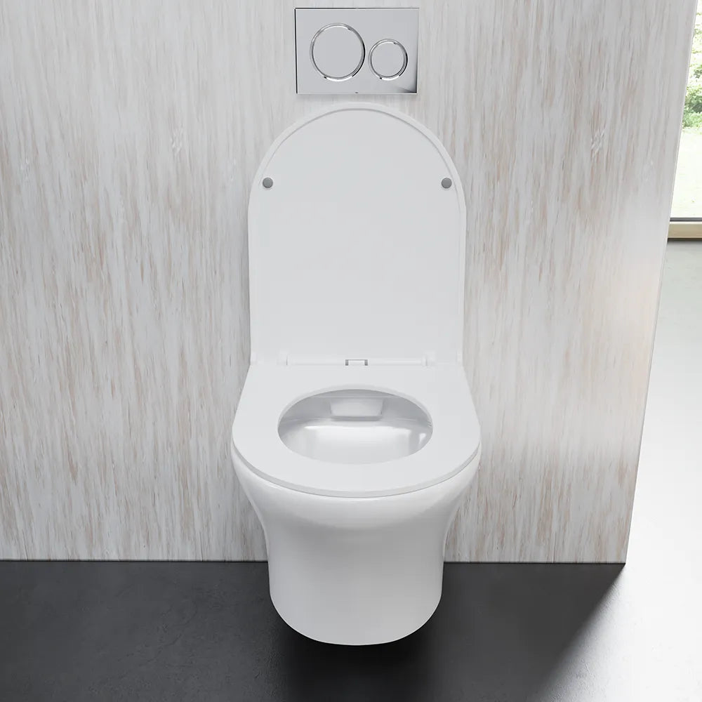 Vaso sospeso rimless in ceramica bianco lucido con sedile soft-close | Nassau