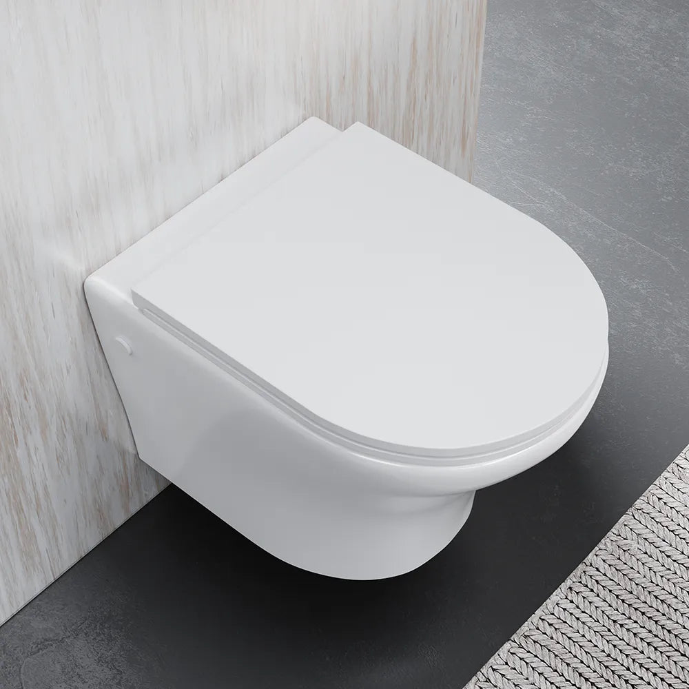 Vaso sospeso rimless in ceramica bianco lucido con sedile soft-close | Nassau