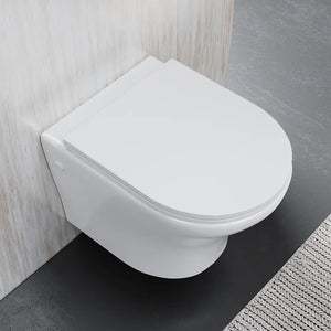 Vaso sospeso rimless in ceramica bianco lucido con sedile soft-close | Nassau