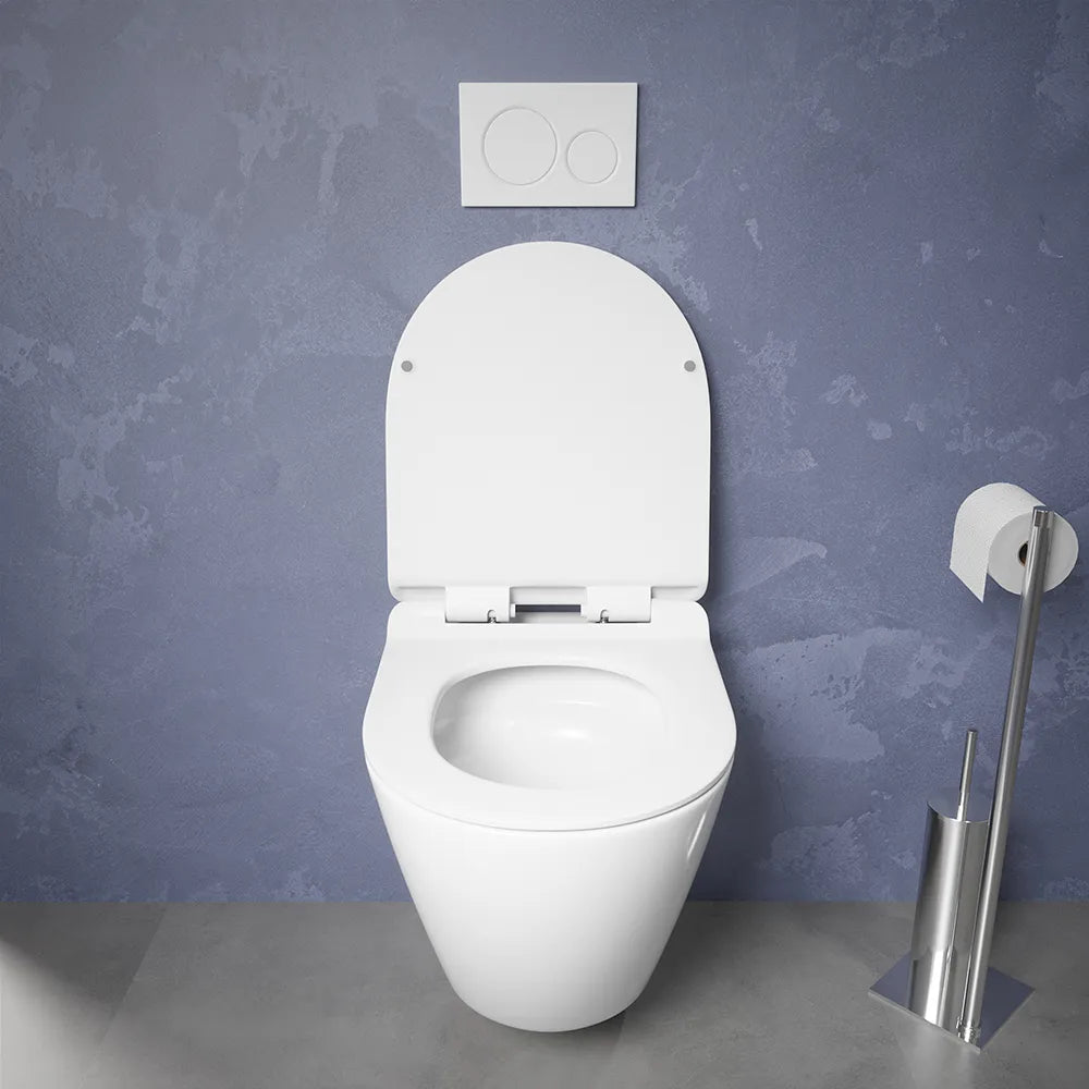 Vaso sospeso tornado silent flush in ceramica bianco lucido sedile con chiusura rallentata | Parigi
