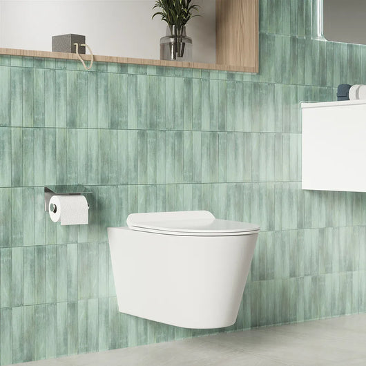 Vaso sospeso rimless in ceramica bianco lucido con copri-wc soft-close | Rio