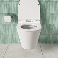 Vaso sospeso rimless in ceramica bianco lucido con copri-wc soft-close | Rio