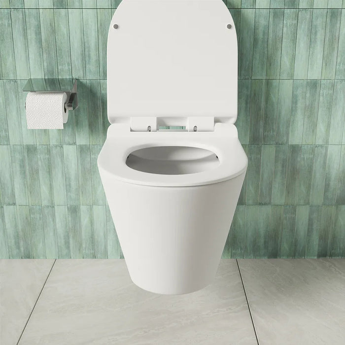 Vaso sospeso rimless in ceramica bianco lucido con copri-wc soft-close | Rio