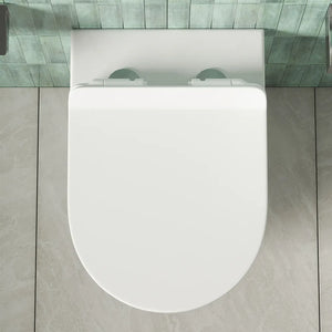 Vaso sospeso rimless in ceramica bianco lucido con copri-wc soft-close | Rio
