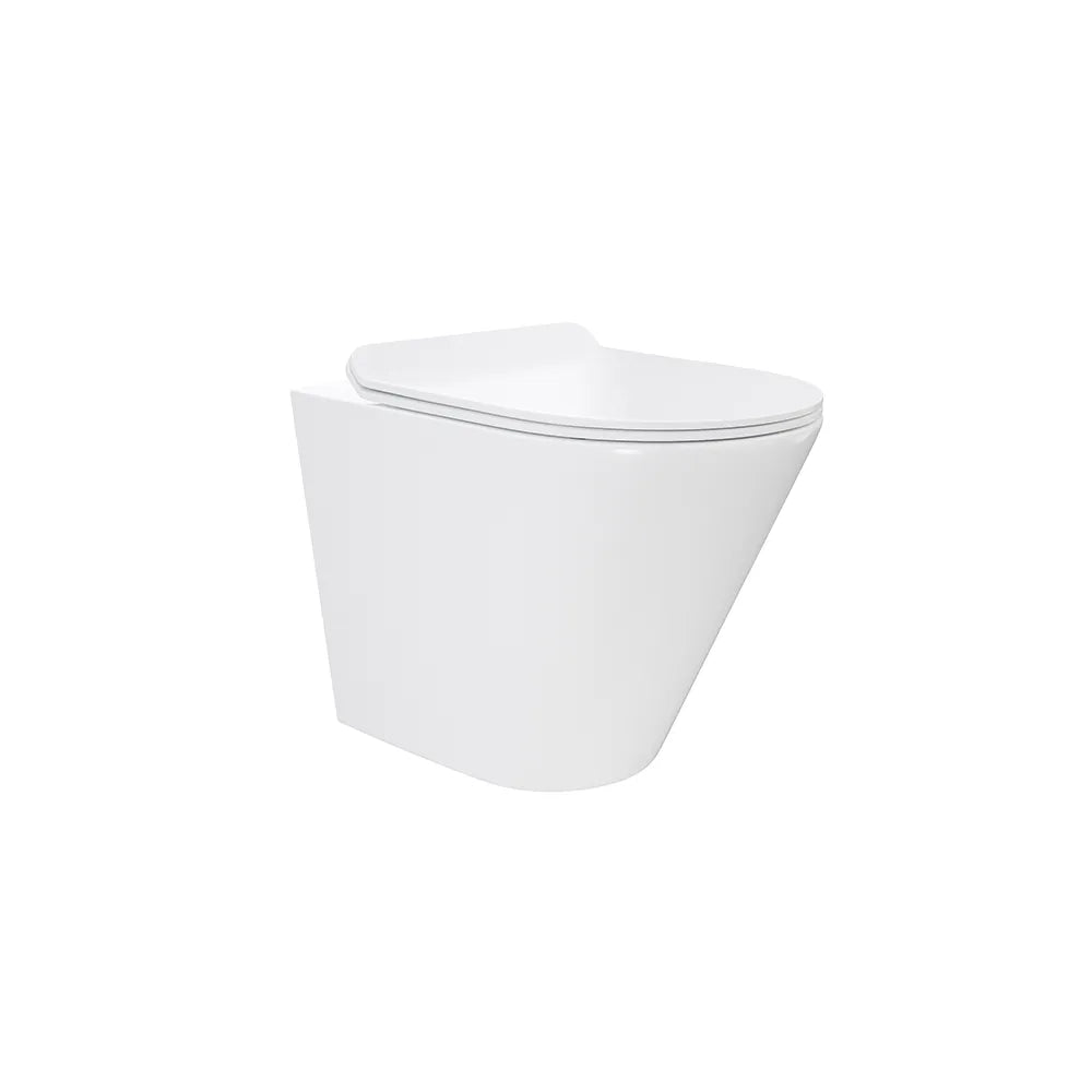 Vaso sospeso rimless in ceramica bianco lucido con copri-wc soft-close | Rio