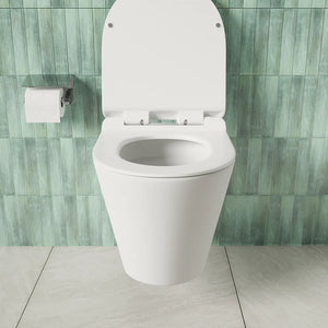 Vaso sospeso tornado silent flush in ceramica bianco lucido con copri-wc soft-close | Rio