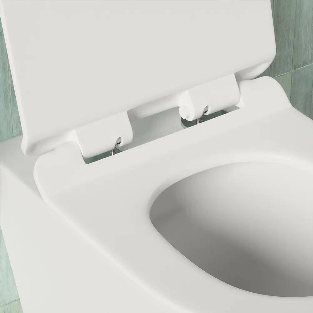 Vaso sospeso tornado silent flush in ceramica bianco lucido con copri-wc soft-close | Rio