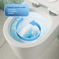 Vaso sospeso tornado silent flush in ceramica bianco lucido con copri-wc soft-close | Rio