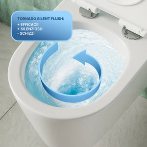 Vaso sospeso tornado silent flush in ceramica bianco lucido con copri-wc soft-close | Rio
