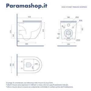Vaso sospeso rimless in ceramica bianco lucido con copri-wc soft-close | Sydney