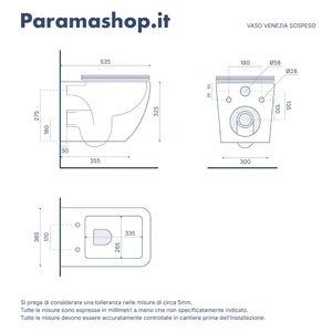 Sanitari sospesi in ceramica bianco lucido vaso rimless sedile soft-close e bidet | Venezia