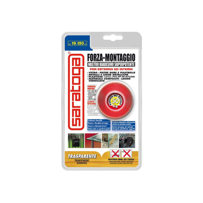 Saratoga forza di montaggio 19 x 1,5mt nastro biadesivo trasparente per interni ed esterni