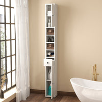 Armadio da bagno alto-Mobiletto da bagno slim con 1 cassetto di stoccaggio, Armadio da bagno 5 ripiani regolabili struttura antiscivolo Bianco