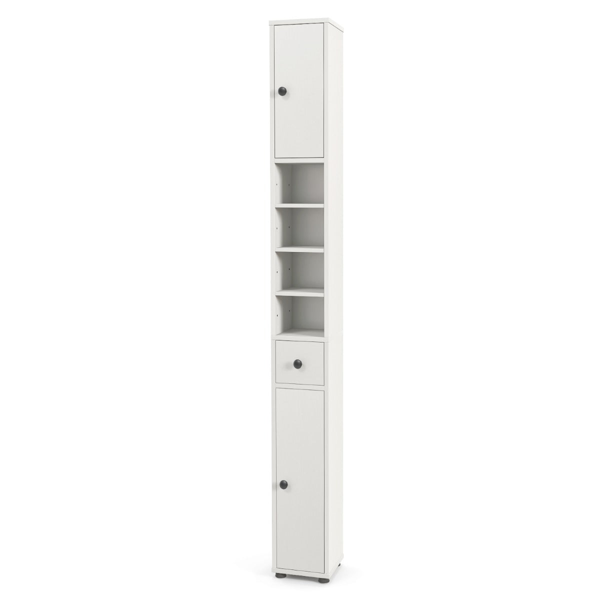 Armadio da bagno alto-Mobiletto da bagno slim con 1 cassetto di stoccaggio, Armadio da bagno 5 ripiani regolabili struttura antiscivolo Bianco