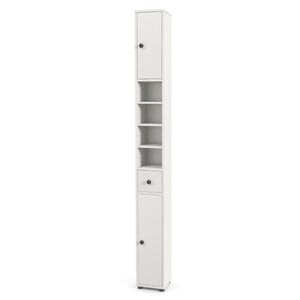 Armadio da bagno alto-Mobiletto da bagno slim con 1 cassetto di stoccaggio, Armadio da bagno 5 ripiani regolabili struttura antiscivolo Bianco