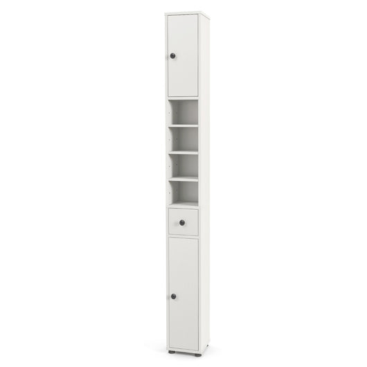 Armadio da bagno alto-Mobiletto da bagno slim con 1 cassetto di stoccaggio, Armadio da bagno 5 ripiani regolabili struttura antiscivolo Bianco