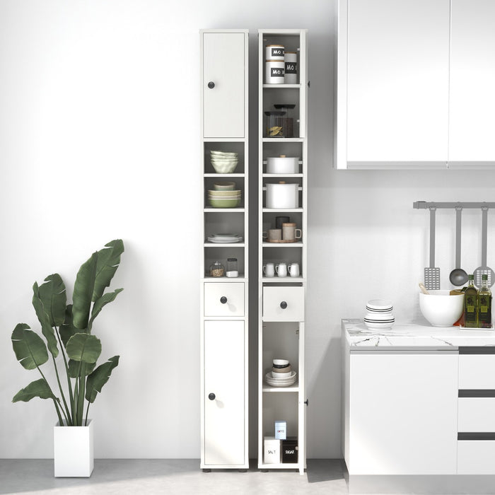 Armadio da bagno alto-Mobiletto da bagno slim con 1 cassetto di stoccaggio, Armadio da bagno 5 ripiani regolabili struttura antiscivolo Bianco