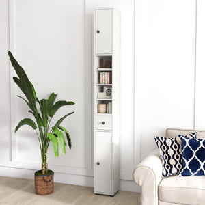 Armadio da bagno alto-Mobiletto da bagno slim con 1 cassetto di stoccaggio, Armadio da bagno 5 ripiani regolabili struttura antiscivolo Bianco